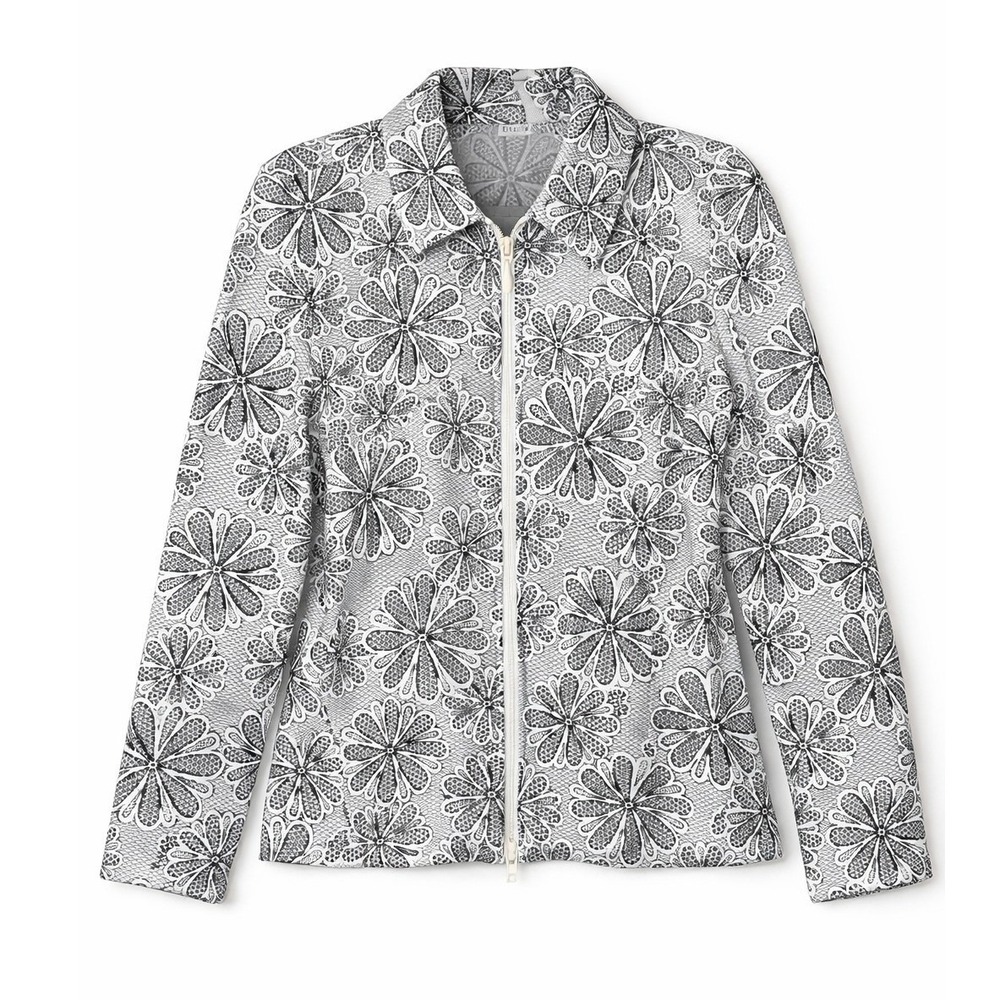Joseph Ribkoff Jacket Women 14 Black White Floral Daisy Lace Zip Up Y2K Canada